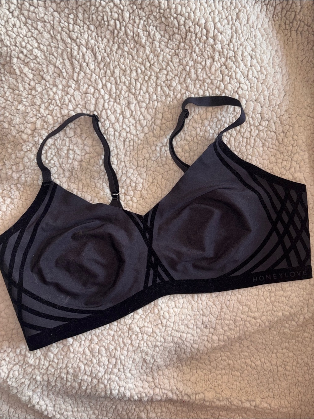 Honeylove Silhouette Wireless Bra Black Velvet Flocked Size Large